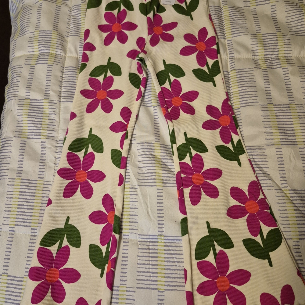 5T Toddler Floral Print Pants with Pink and Green Flowers